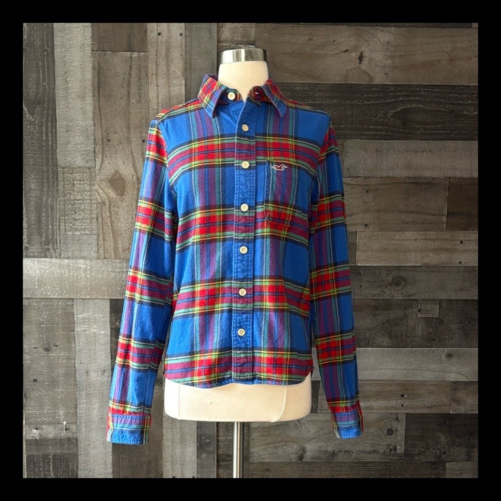 Hollister rainbow plaid flannel shirt small preppy skater festival girlhoodcore
